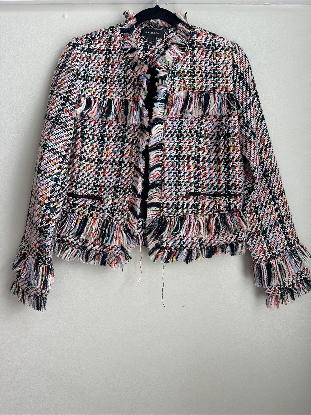 Halogen Multicolor Tweed Fringe Blazer